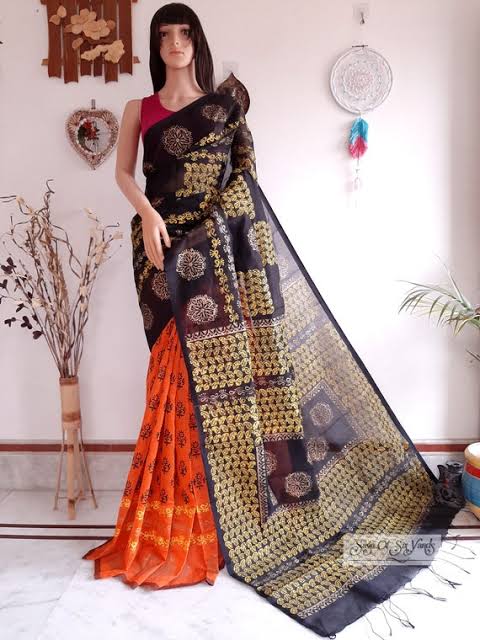 Block Print Silk Saree